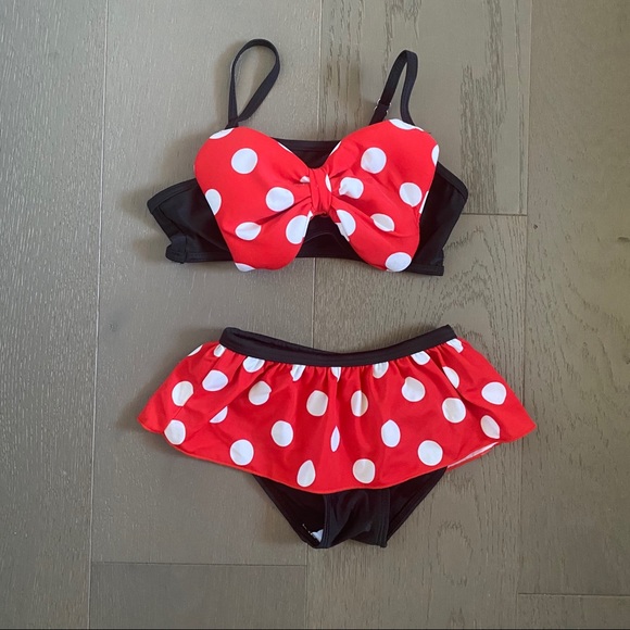 Other - Two-Piece Black Swimsuit Red Polka Dot Bow